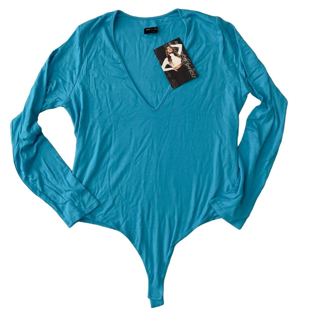 Naked Wardrobe V Neck Long Sleeve Bodysuit Blue New 3XL‎